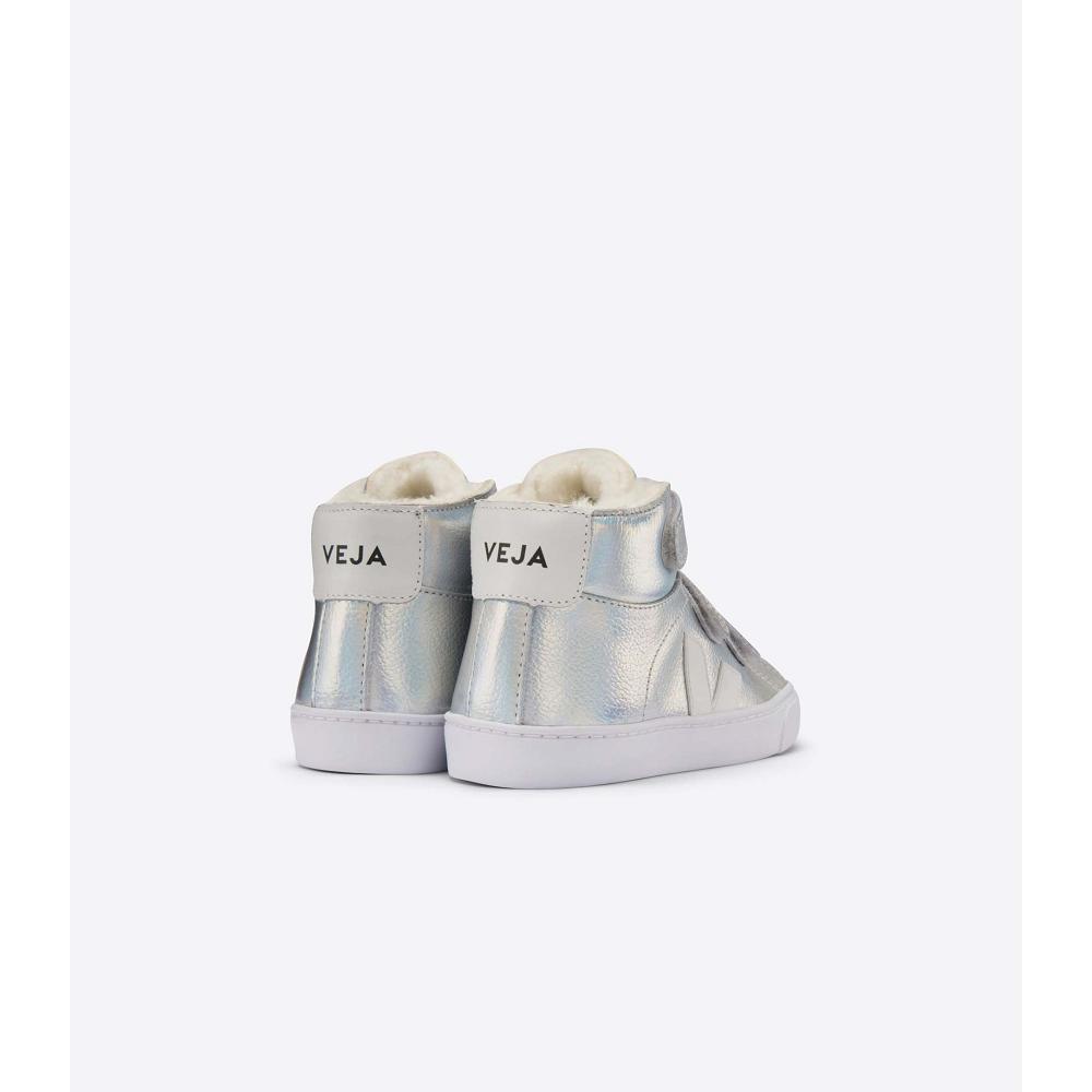 Veja ESPLAR MID FURED LEATHER Kids' High Tops Silver/White | CA 693CTV